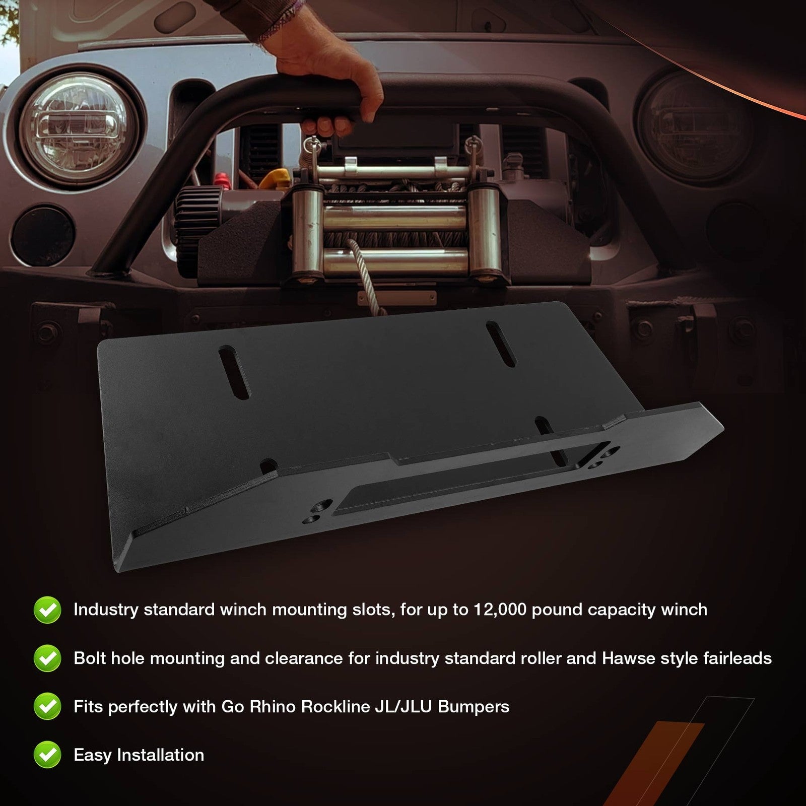 Winch Mounting Plate Mount Bracket for Go Rhino Rockline Jeep Gladiator JL JT