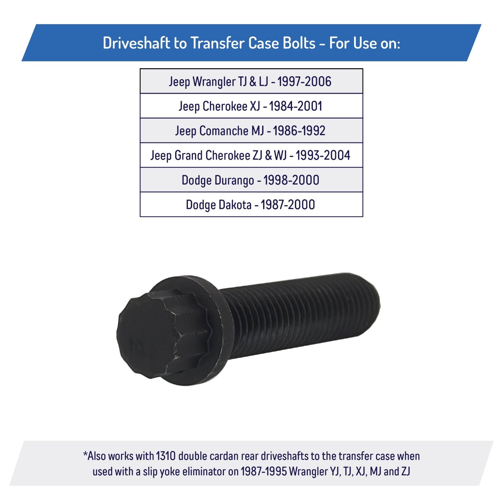 Front Driveshaft to Transfer Case Bolts for Jeep Wrangler Cherokee Grand Dodge