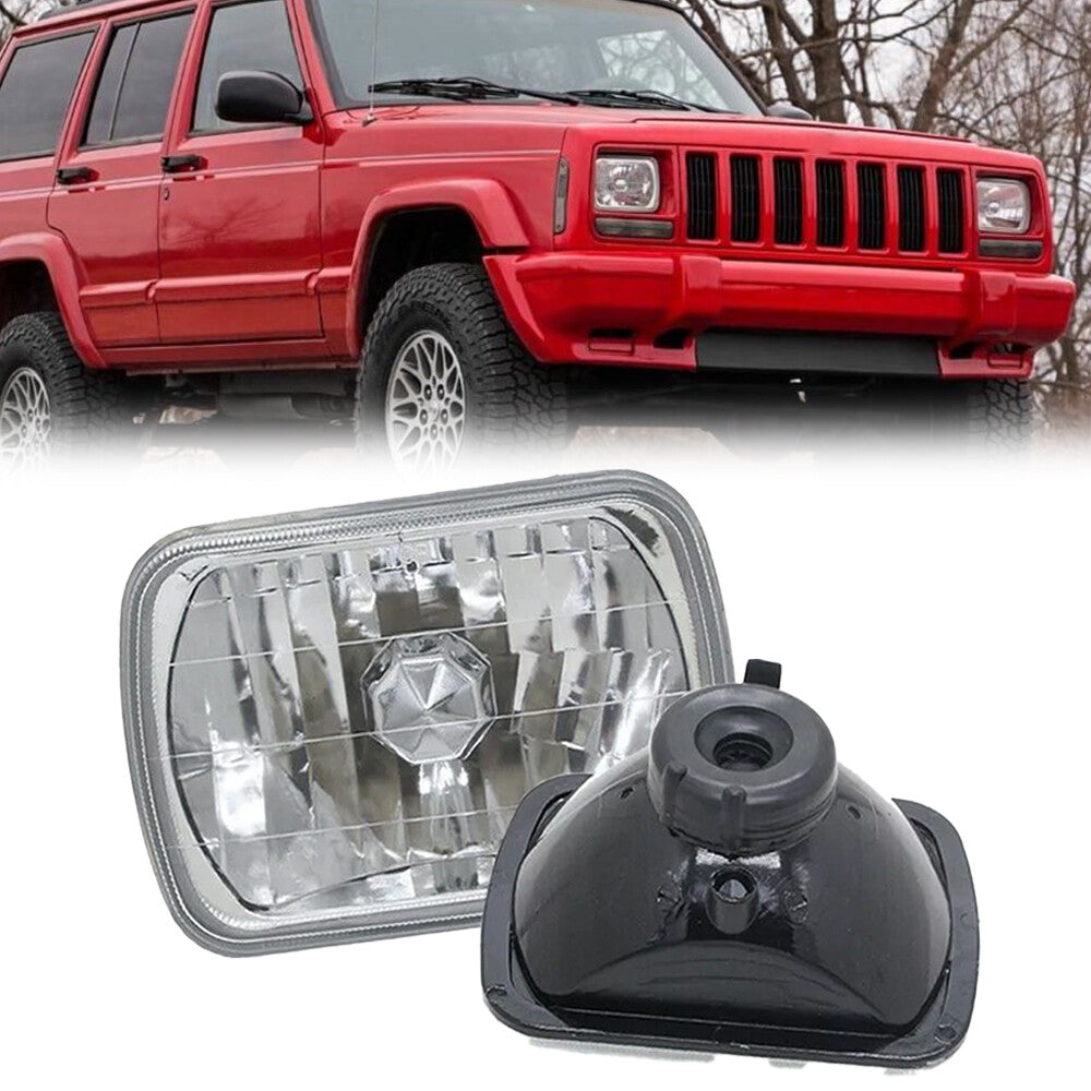 Square Diamond Cut Headlights for Jeep Cherokee XJ 1984-2001 Pair 5x7 7X6 Inch