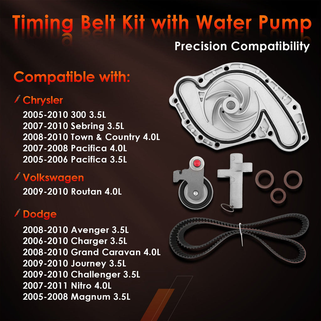 TCKWP295D Timing Belt Kit with Water Pump for Chrysler Volkswagen 05 11 3.5 4.0L