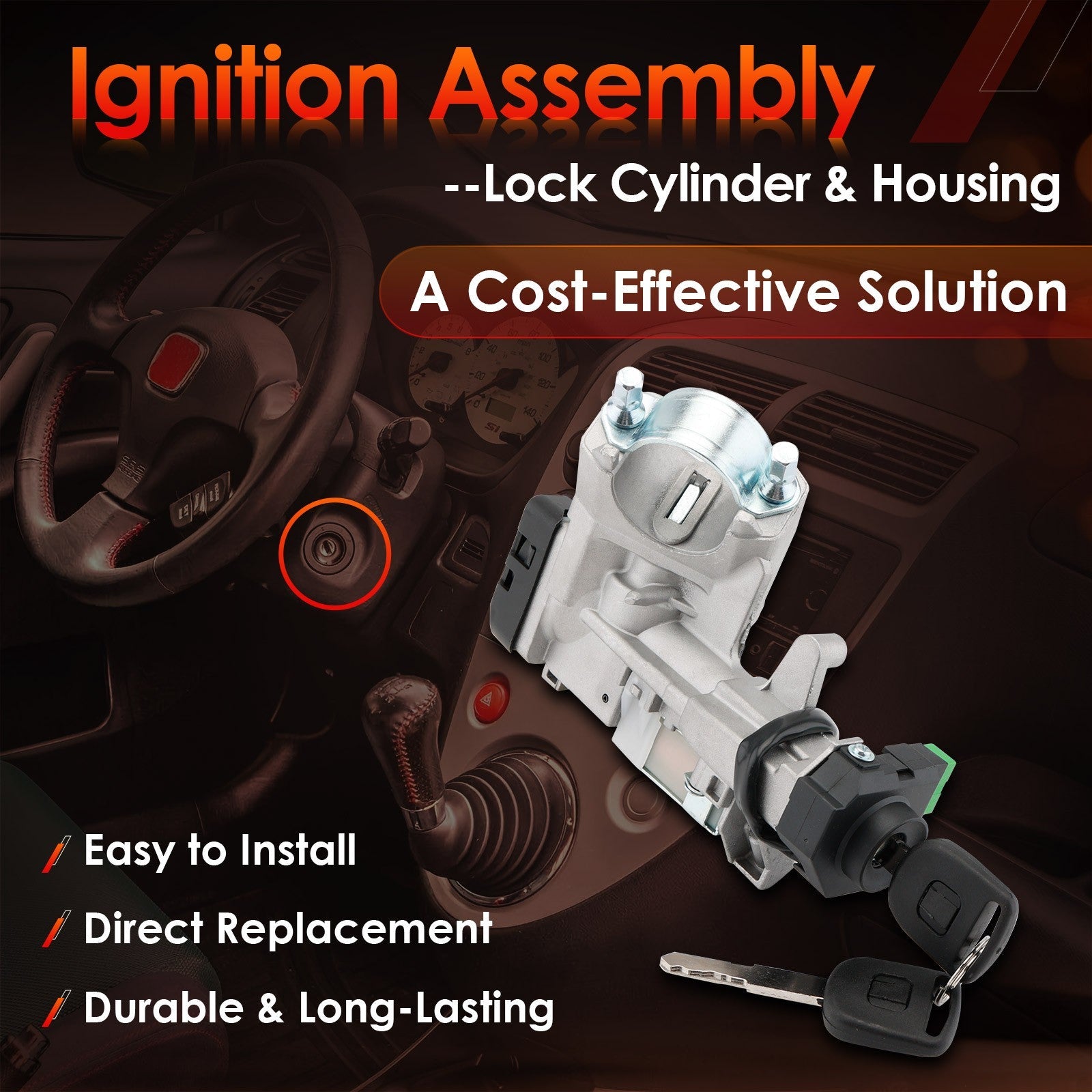 Ignition Switch Lock Cylinder Keys with Chip for Honda Civic 01 05 1.3L 1.7L