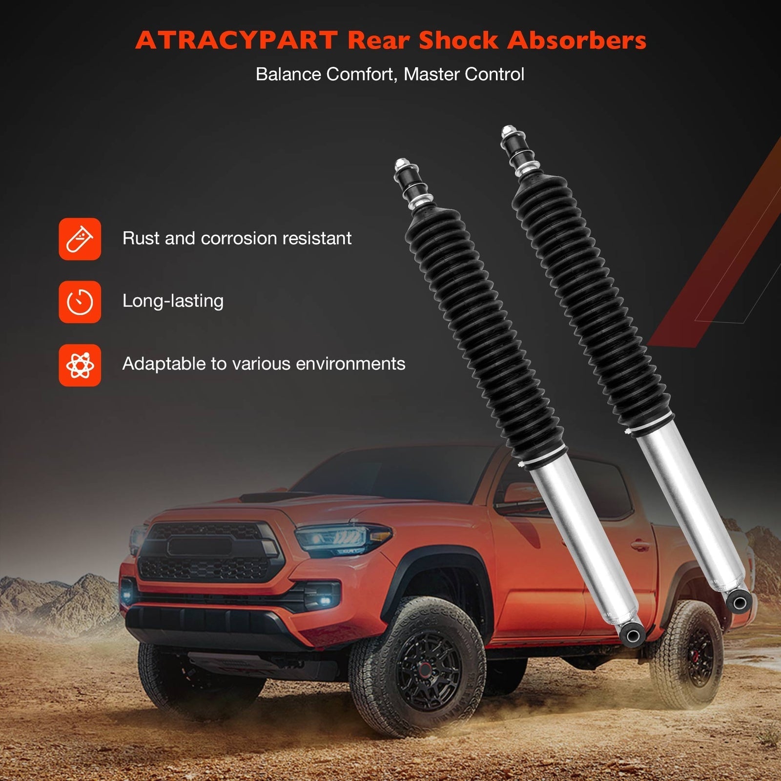 24186728 Rear Absorber Shock With Rear Lift 0 1 For Toyota Tacoma 4WD 05 23 2 Piece
