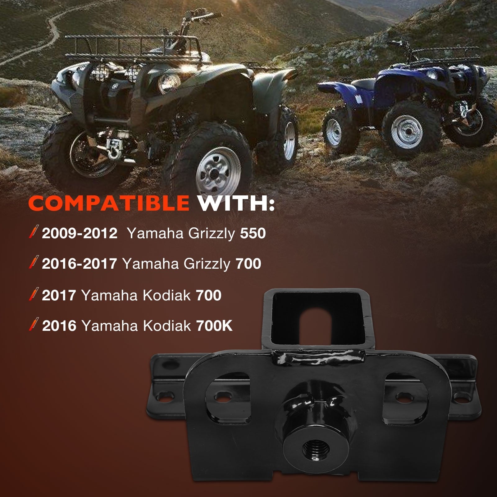 101280 2 Inch ATV Receiver Hitch Adapter for Yamaha Grizzly Kodiak 550 07 23