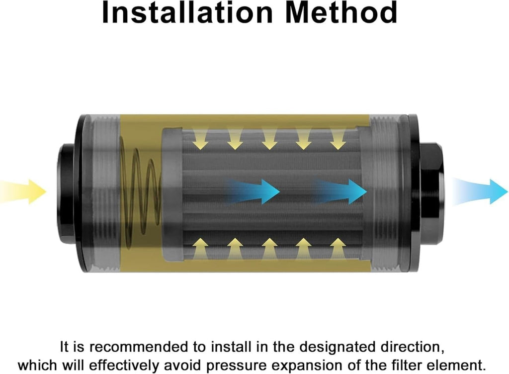 Universal 10 Micron Inline Fuel Filter with 6AN 8AN 10AN Adapters and 50mm