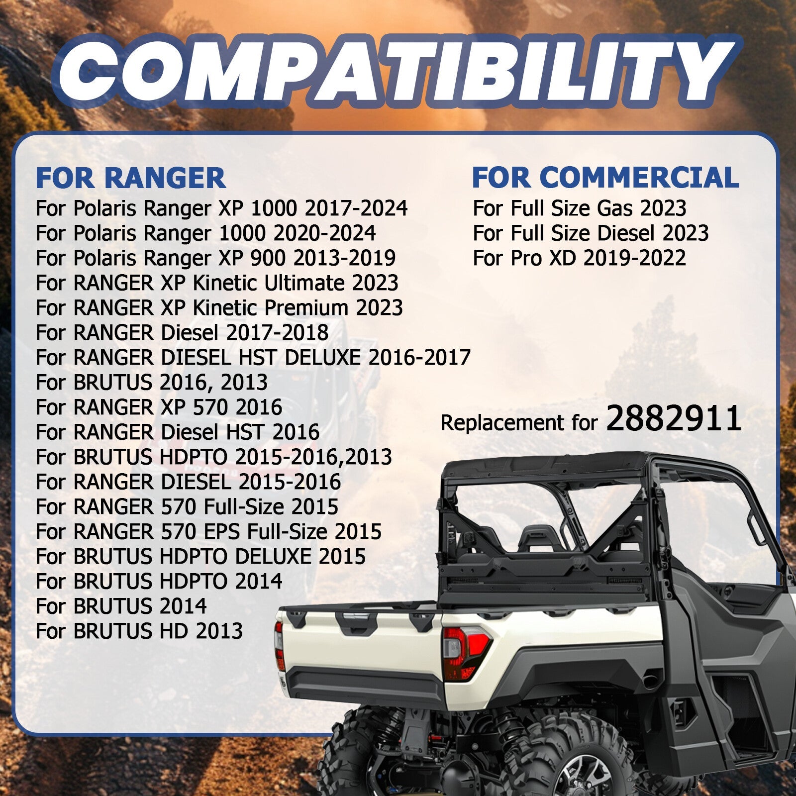 Black Hard Roof for Polaris Ranger XP 1000 900 570 Brutus 2013-2025 2882911