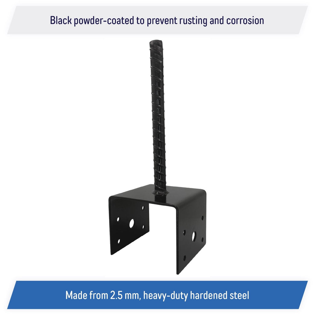 U Shaped 4x4 Deck Post Concrete Anchor Spike Fence Base Black Powder Coated 2 Pack