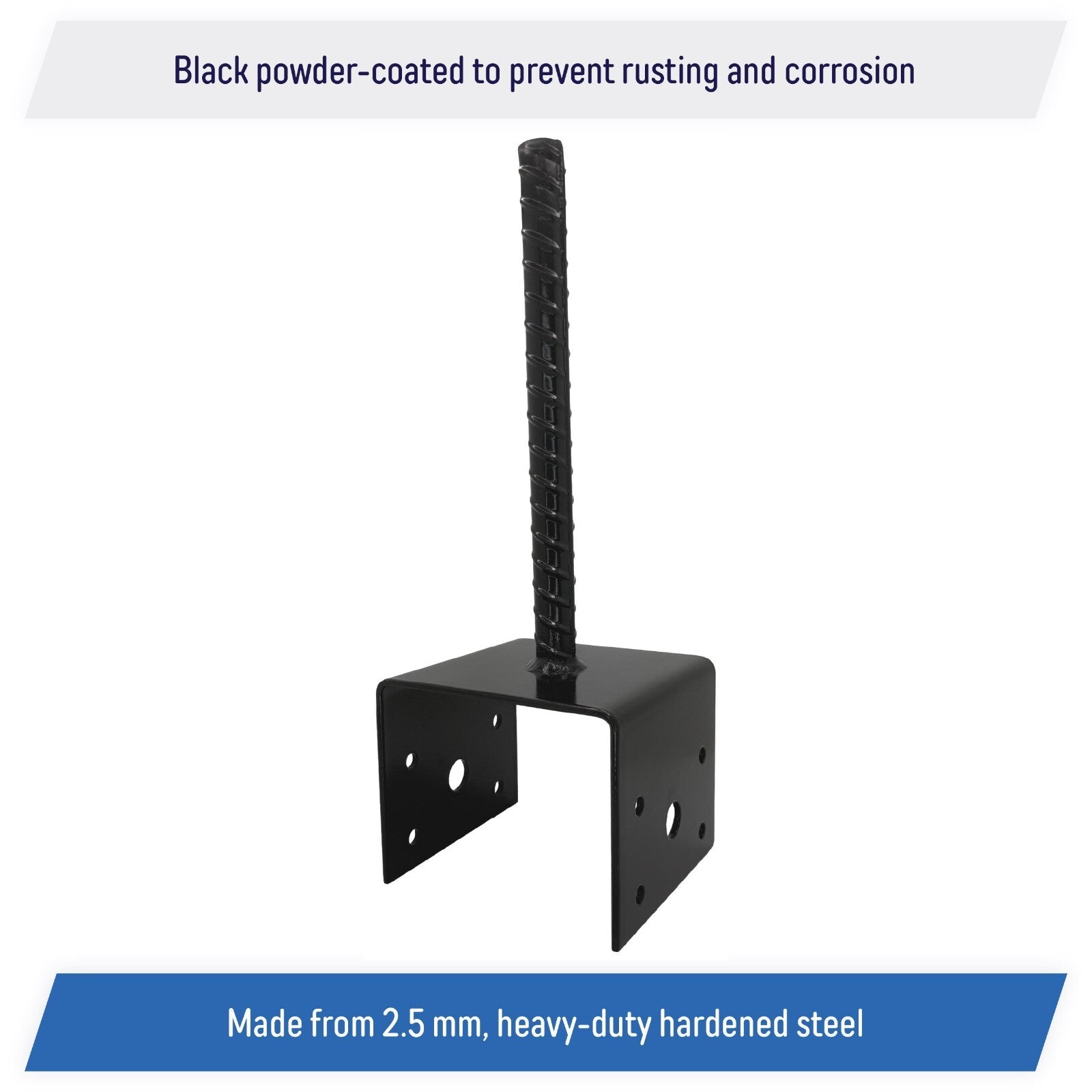 U Shaped 4x4 Deck Post Concrete Anchor Spike Fence Base Black Powder Coated 2 Pack