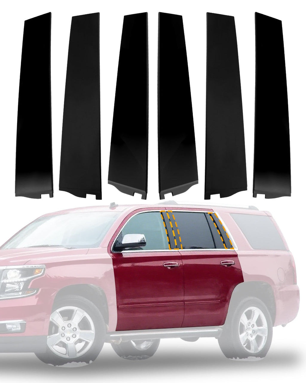 B C Pillar Door Window Trim Molding Kit for 15-18 Chevy Tahoe GMC Yukon Cadillac