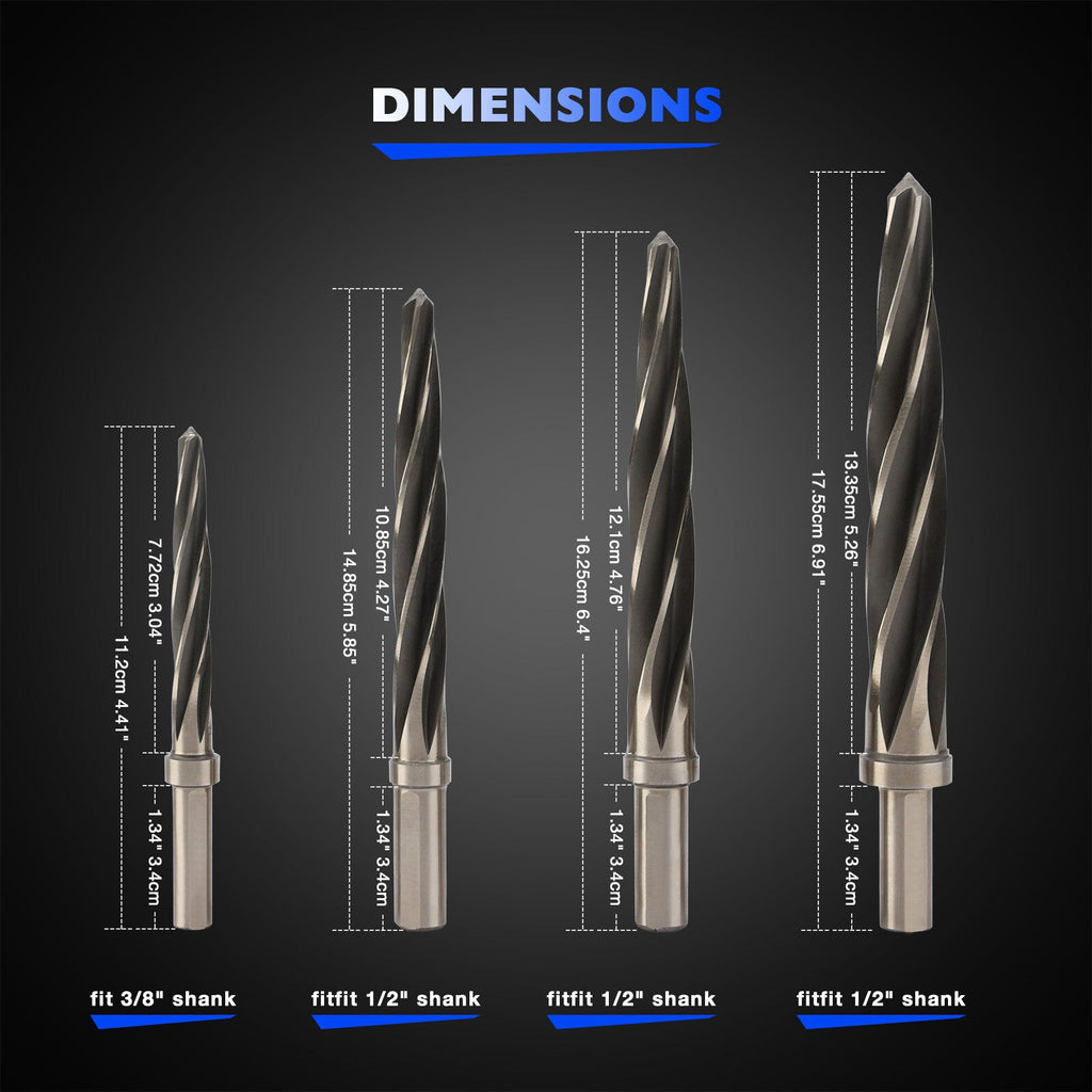 M2 HSS Taper Chucking Reamer Set 3/8 1/2 5/8 3/4 Fits Reamers Bit