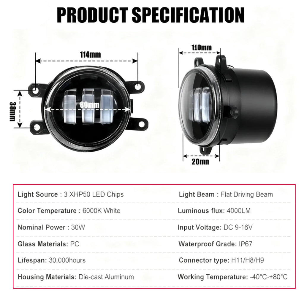 2x Black LED Fog Lights Driving Lamp For Toyota Tacoma 2012-2015 DOT Bumper Lamp
