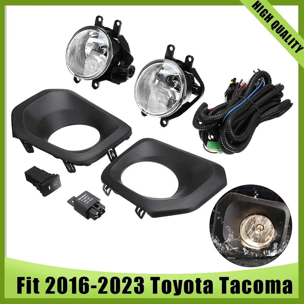 Front Grille Valance Fog Light Bezels Bracket Set for 2016-2023 Toyota Tacoma