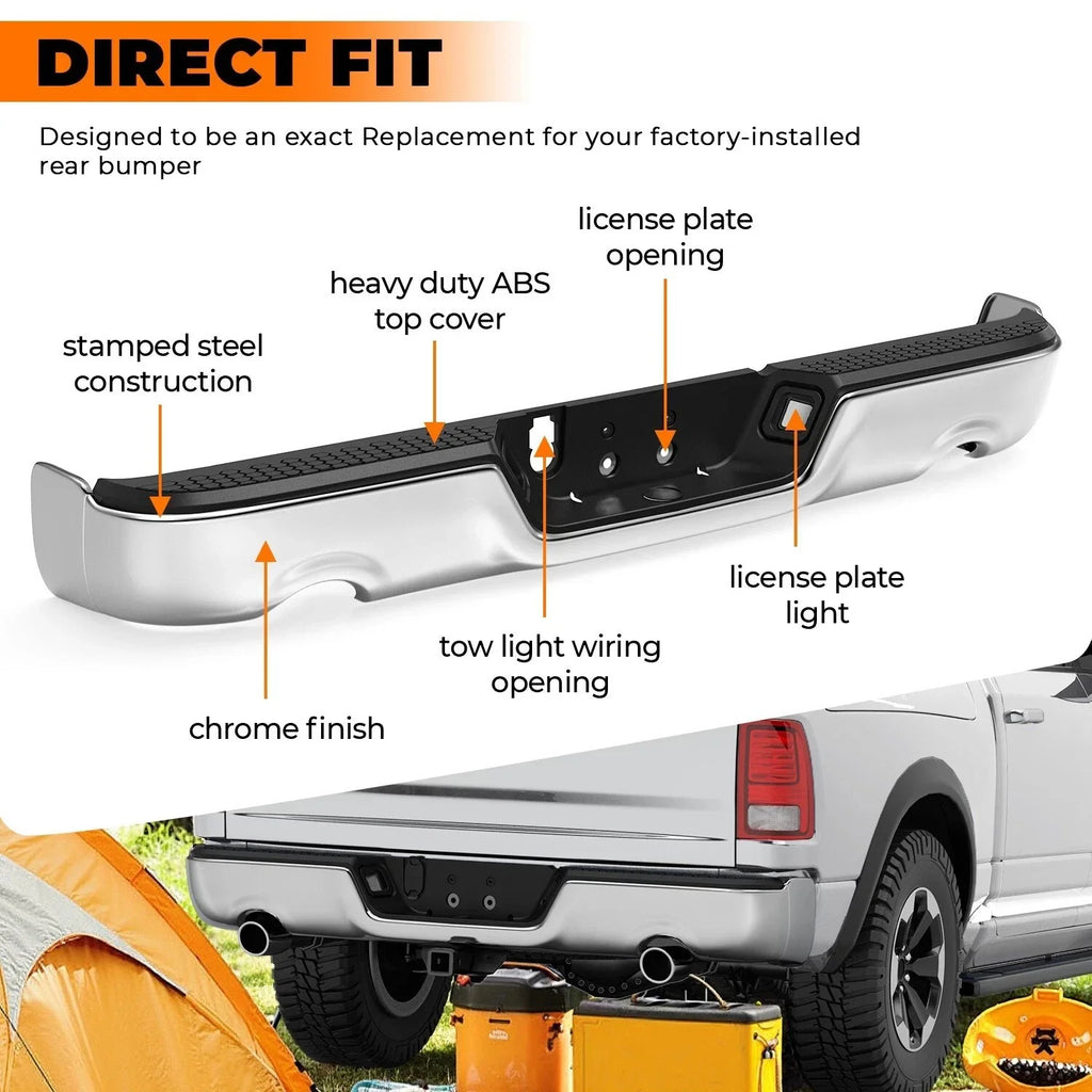 Chrome Rear Step Bumper for 2009-2018 for Dodge Ram 1500 w/ Dual Exhaust