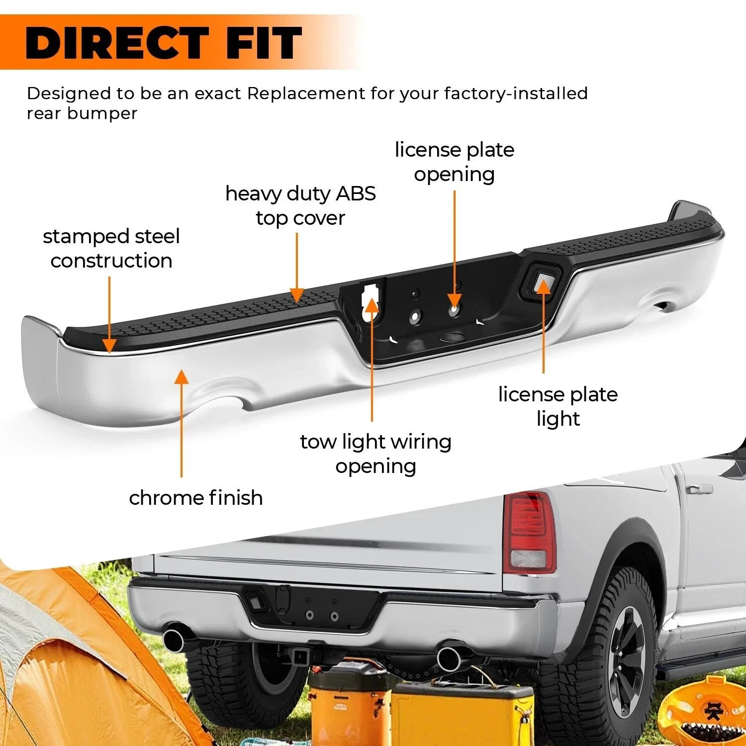 Chrome Rear Step Bumper for 2009-2018 for Dodge Ram 1500 w/ Dual Exhaust