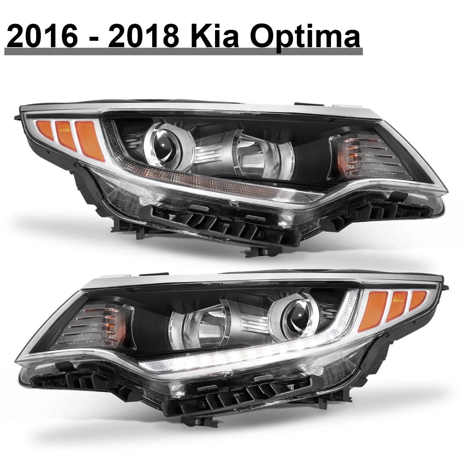 For 2016 2017 2018 Kia Optima LED DRL Headlights w/ Bulbs Headlamps Left & Right