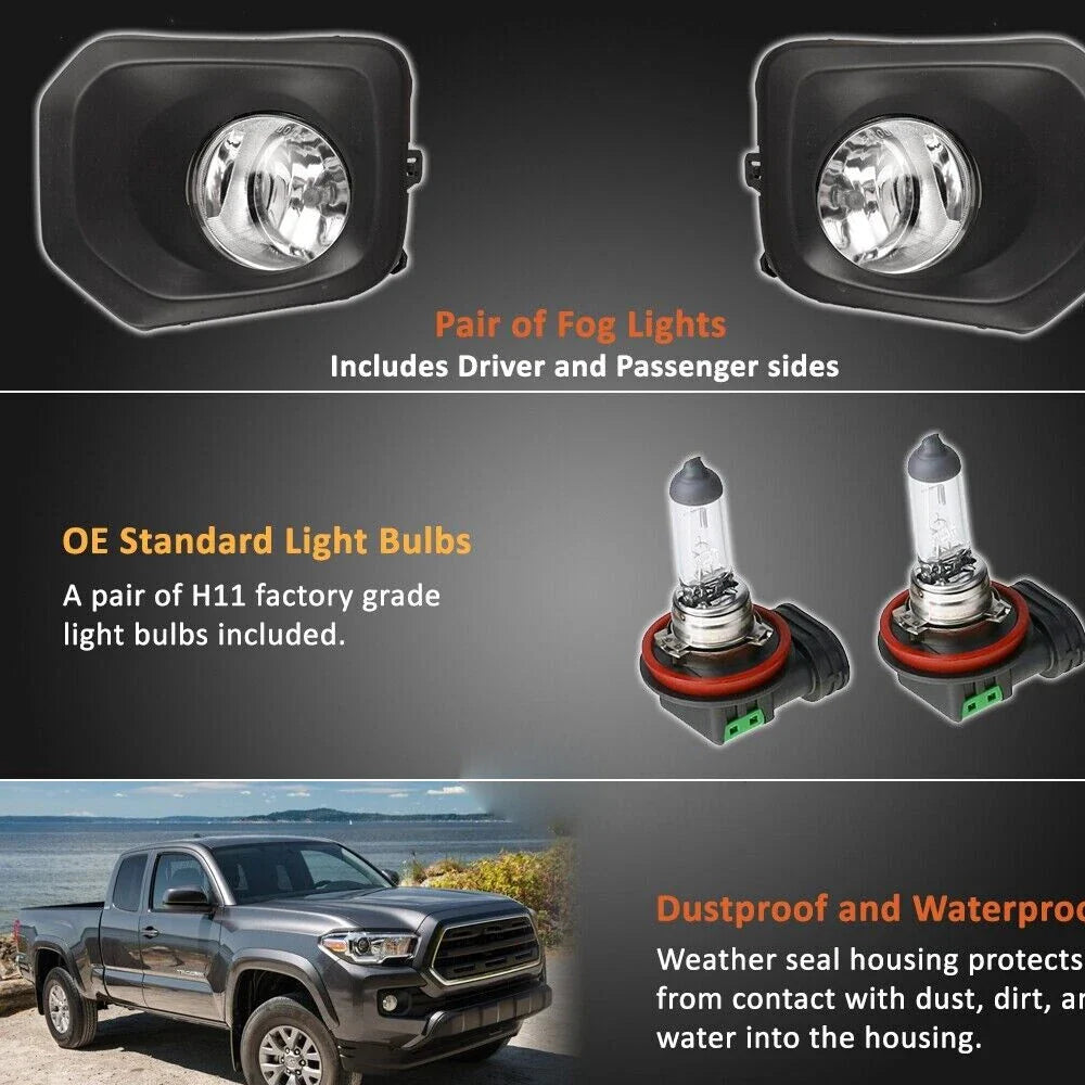 Front Grille Valance Fog Light Bezels Bracket Set for 2016-2023 Toyota Tacoma
