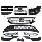 For 2016 2017 Honda Accord Sedan Front Upper/Lower Grille & LED Fog Lights Set