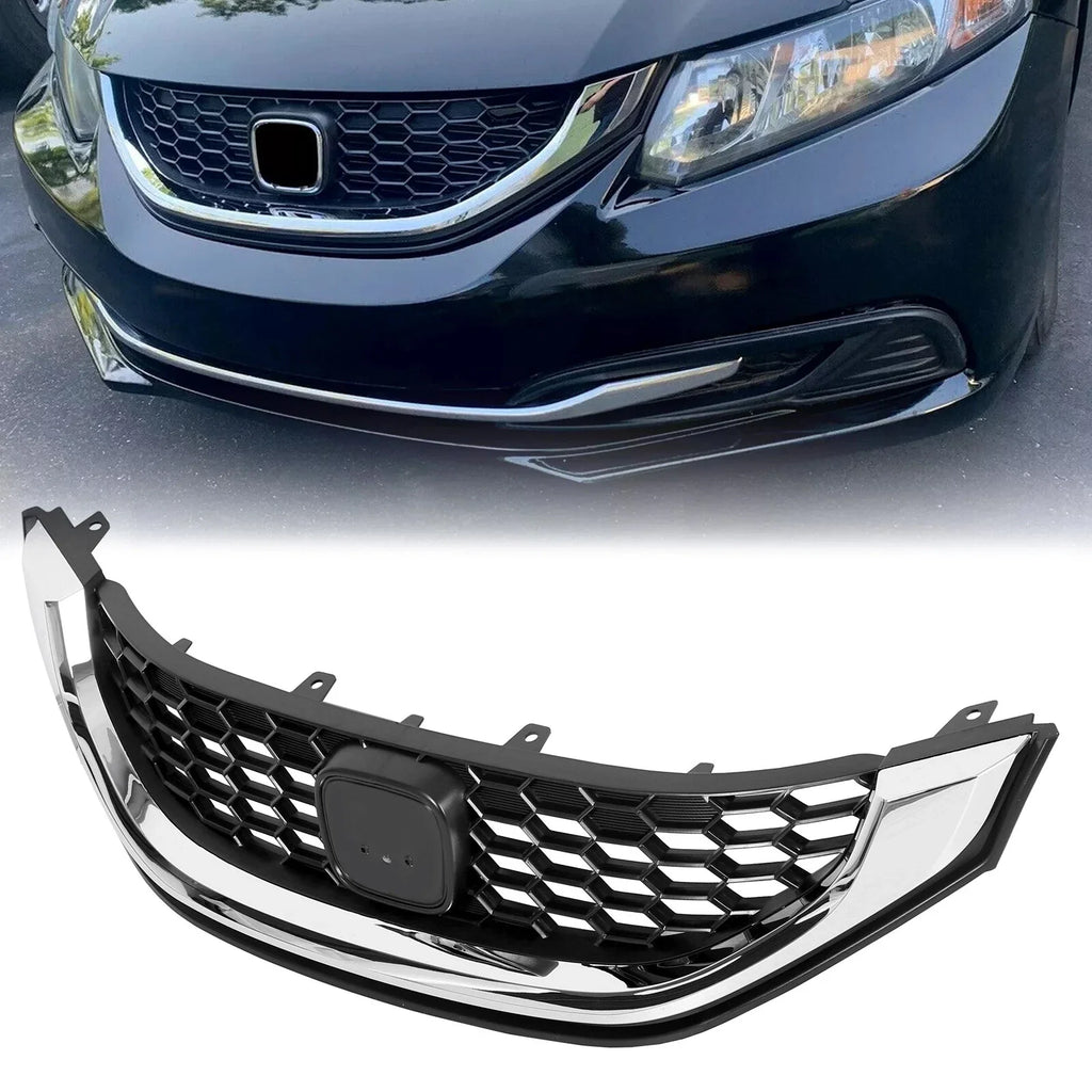 Front Bumper Upper Grille Grill w/ Chrome Trim for 2013-2015 for Honda Civic