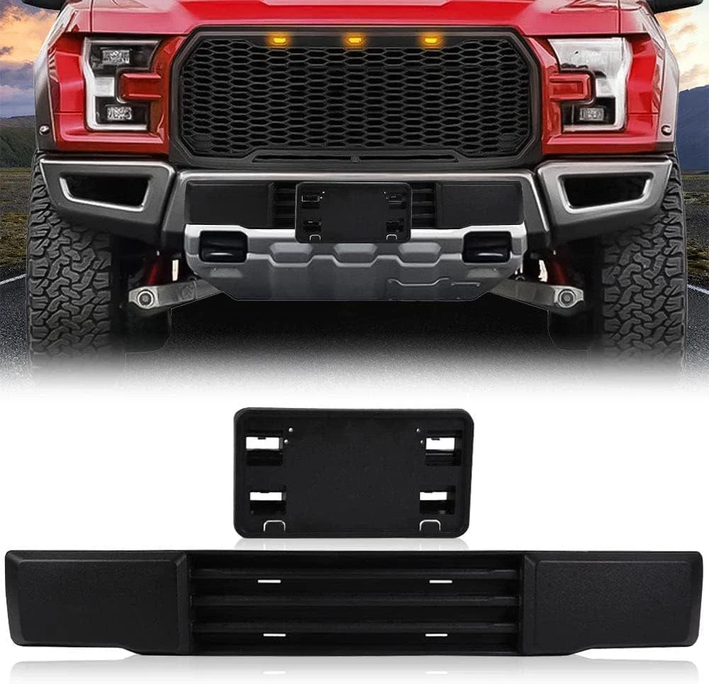Front Bumper Trim & License Plate for Ford F-150 F150 2015 2016 2017 Black