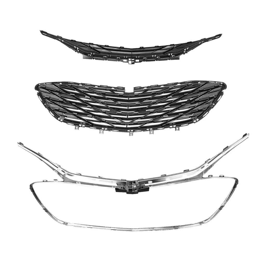 Front Bumper Upper Lower Grille Black Chrome 3PCS for 2019-2023 Chevrolet Malibu