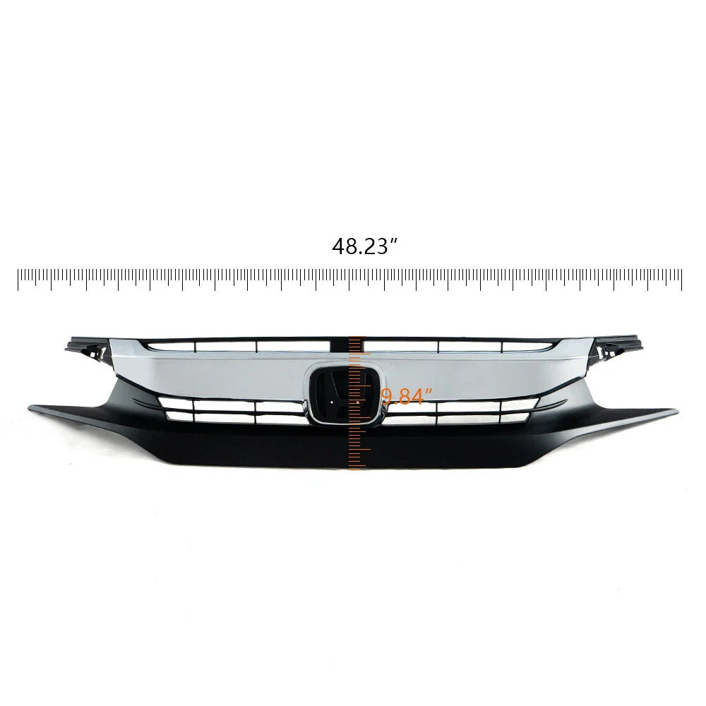 For 2016 2017 2018 Honda Civic 10th Sedan Front Upper Bumper Chrome Grill Grille