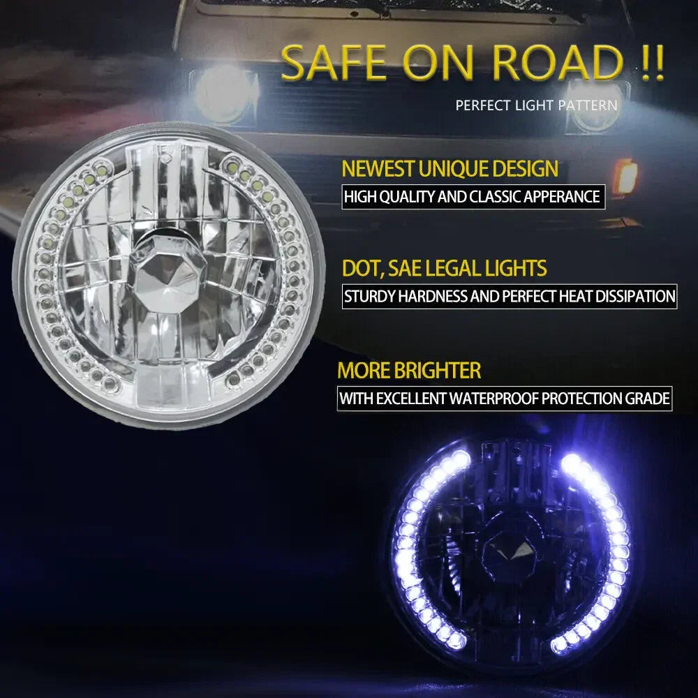 7" Round Halo LED Headlights White Clear for 1975-1978 for GMC C15 C25 C35