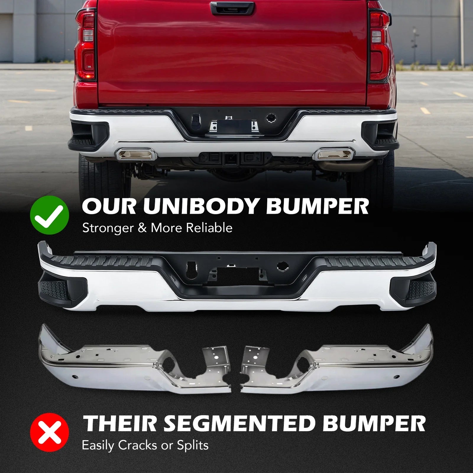 For 2019 2020-2024 Chevy Silverado GMC Sierra 1500 Rear Bumper Assembly Chrome