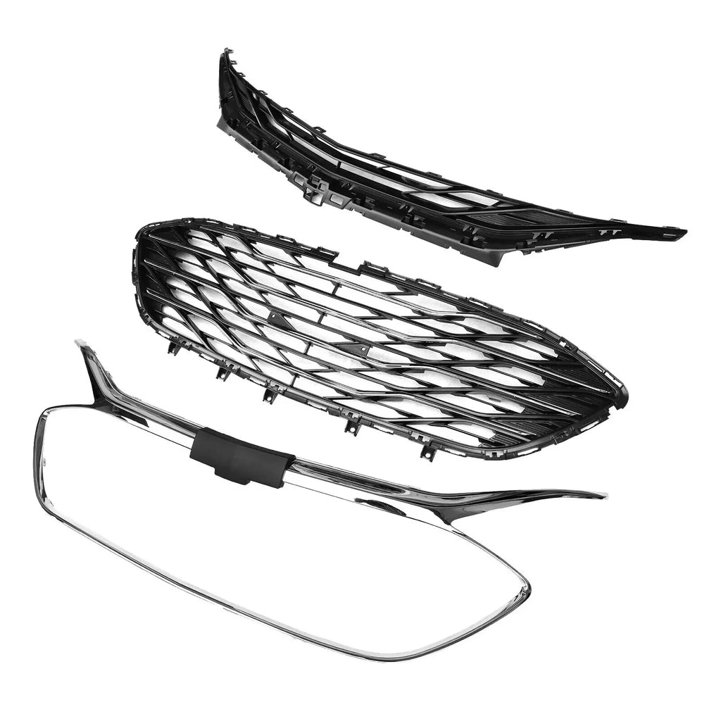 Front Bumper Upper Lower Grille Black Chrome 3PCS for 2019-2023 Chevrolet Malibu