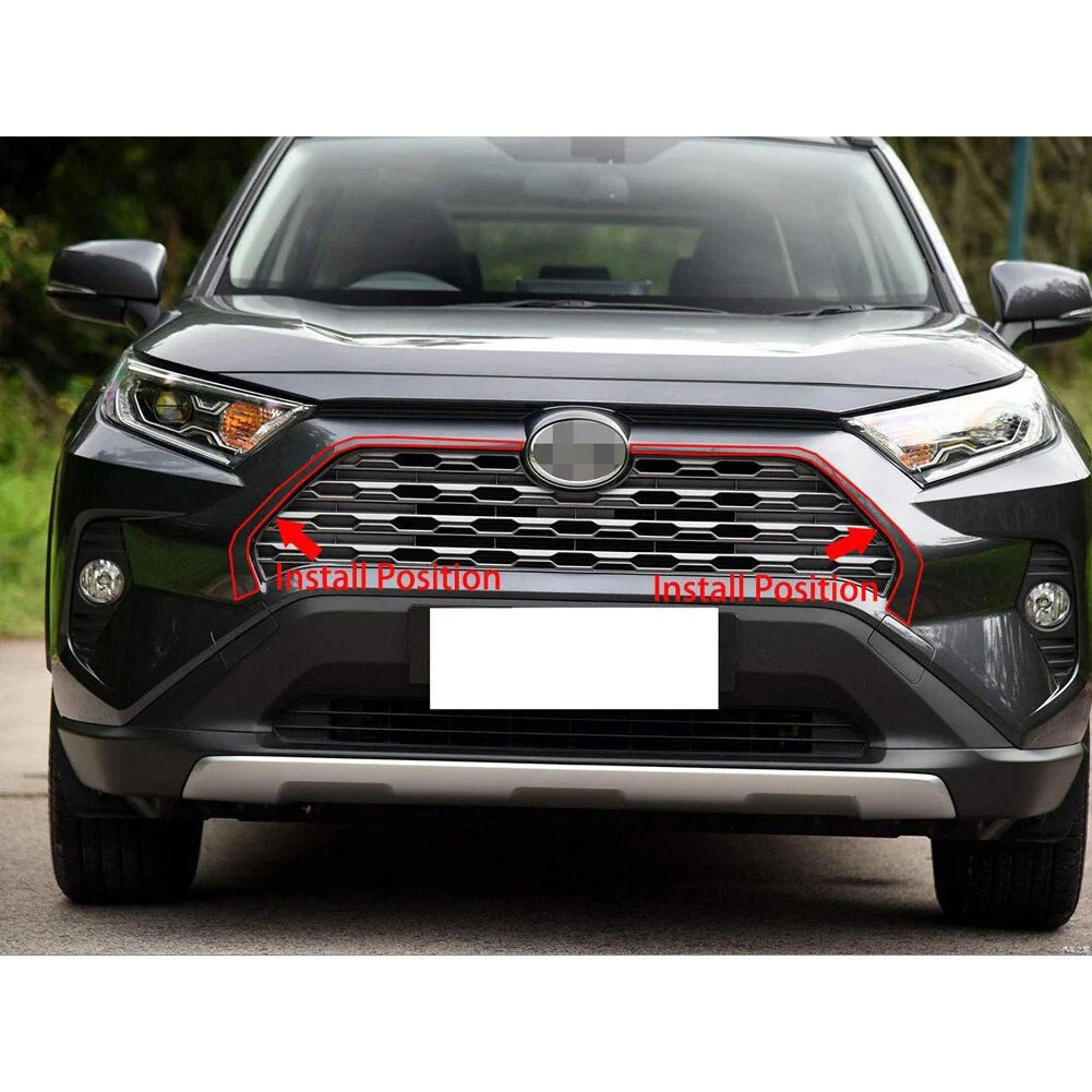 Front Upper Grille Mesh Cover Trim for Toyota RAV4 2019-2025 ABS Chrome 2x