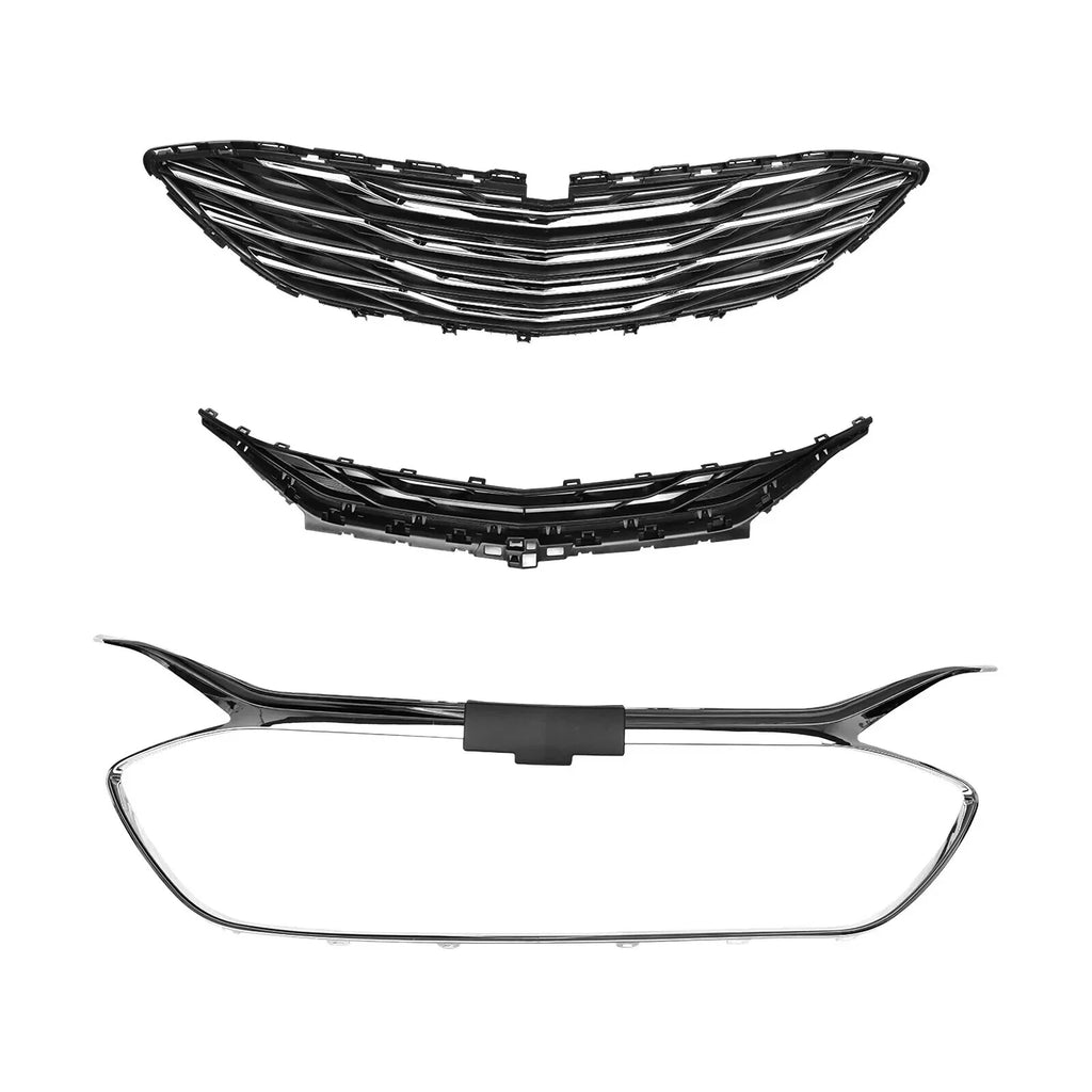 Front Bumper Upper Lower Grille Black Chrome 3PCS for 2019-2023 Chevrolet Malibu