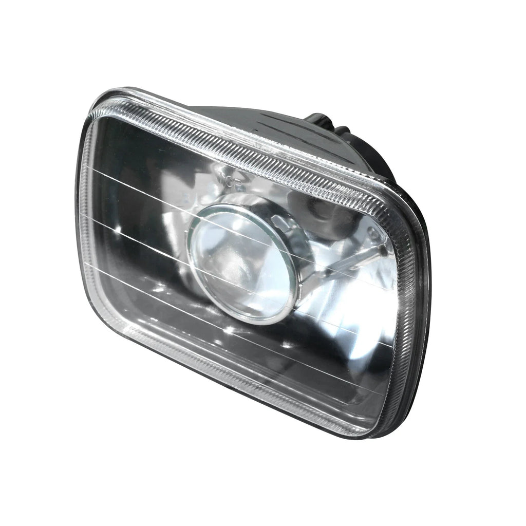 Pair 7" 7x6 inch Square Glass Lens Diamond Cut Headlights Lamp