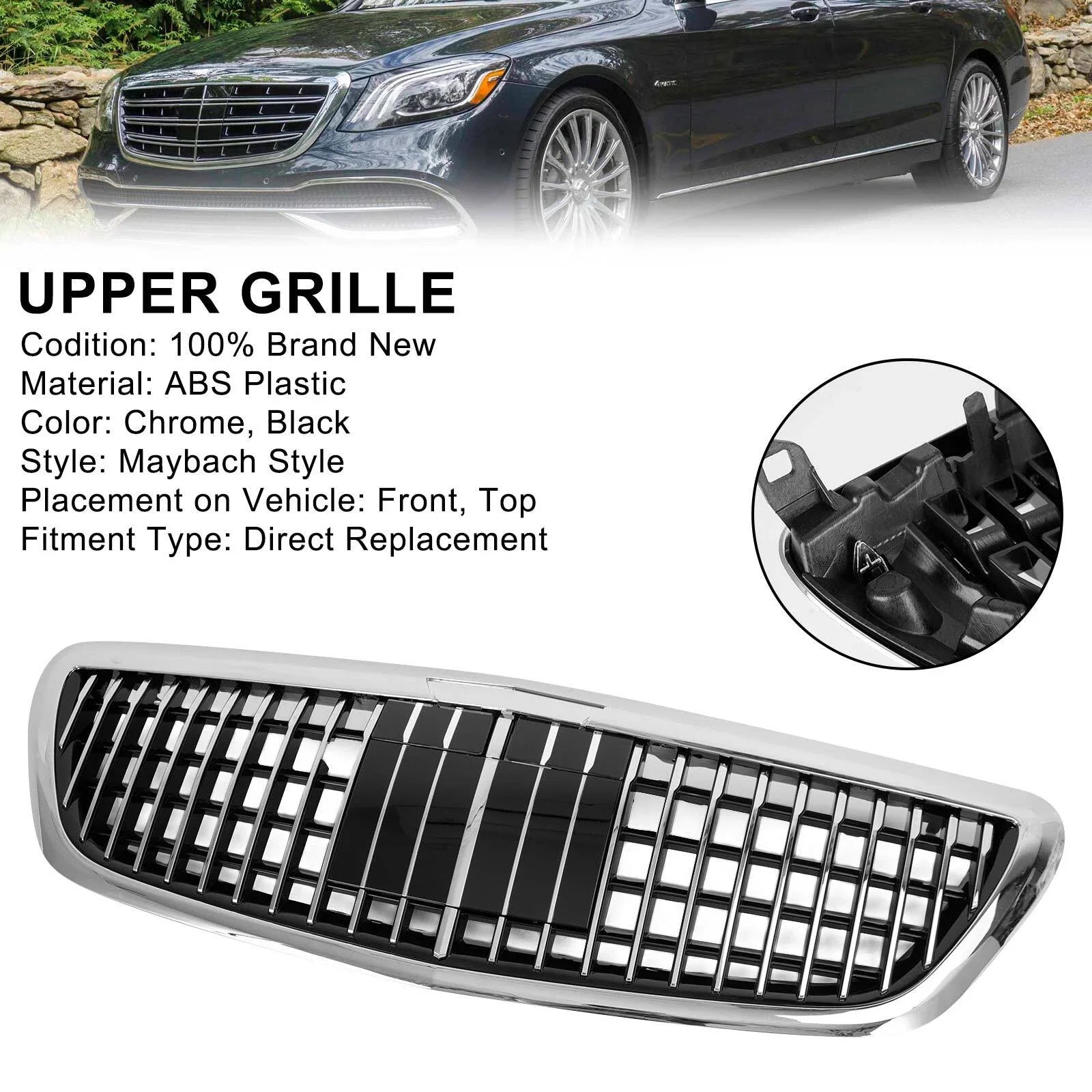 Fit 2014-2020 Mercedes Benz S-Class W222 S450 Chrome Front Grille MayBach W/ACC