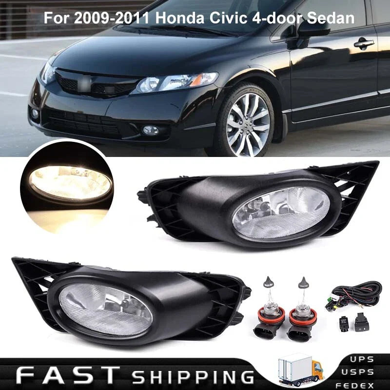 Bumper Fog Lights Driving Lamps w/Switch for 2009-2011 Honda Civic 4-Door Sedan