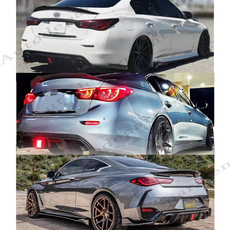 Rear Bumper Diffuser & Rear Spoiler Glossy Black for 2018-2023 for Infiniti Q50