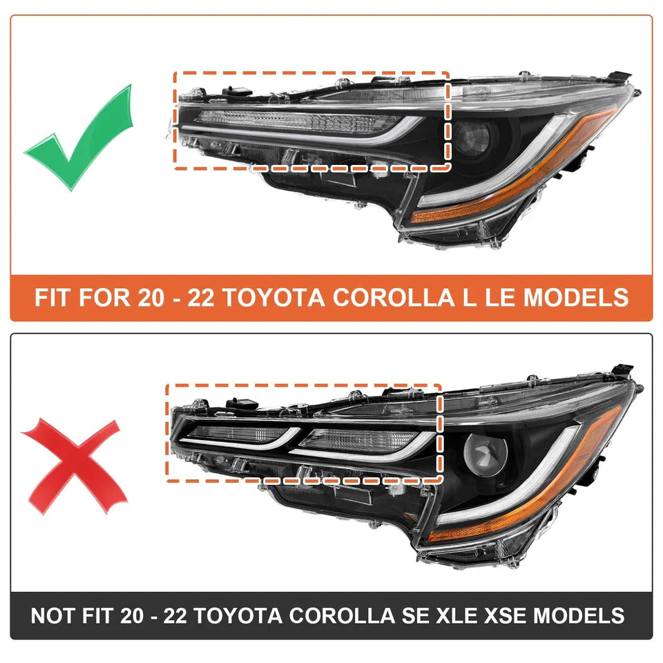 LED Headlight Pair with Turn Signal Light for 2020-2022 Toyota Corolla L LE